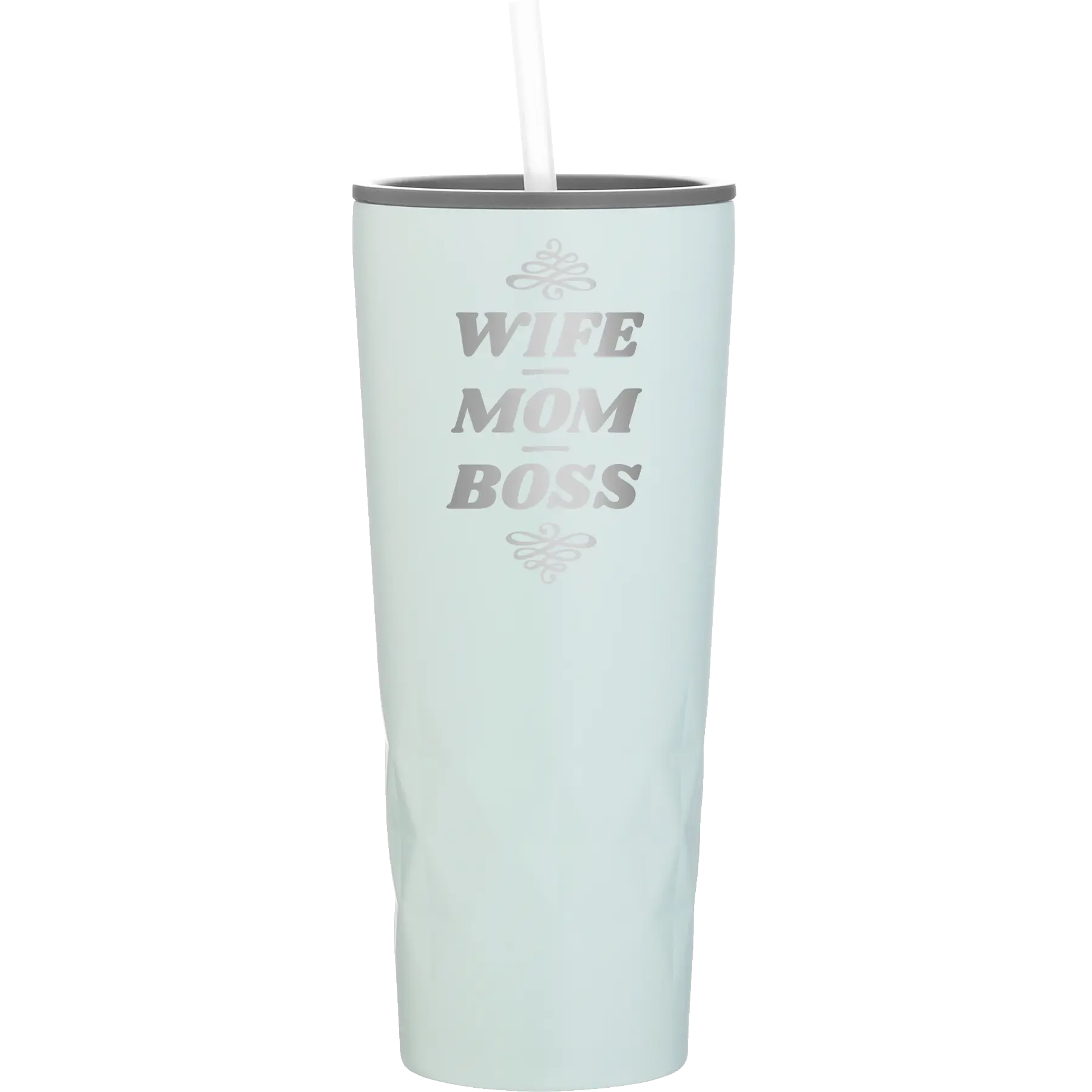 Laser etched meadow 20 oz vacuum insulated tumbler with 'Wife Mom Boss' design