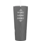 Laser etched slate 20 oz vacuum insulated tumbler with 'Wife Mom Boss' design
