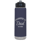 Personalized navy 20 oz vacuum insulated water bottle with 'Promoted to Dad' design