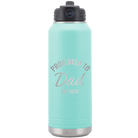 Personalized teal 32 oz vacuum insulated water bottle with 'Promoted to Dad' design