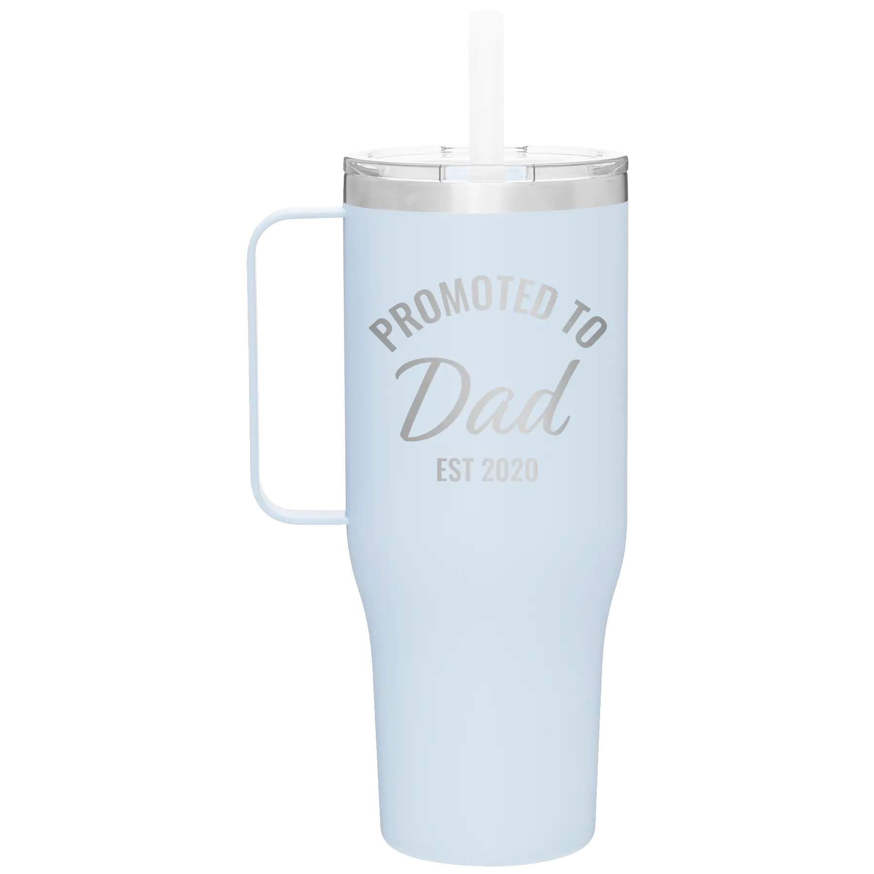 Personalized landfall 40 oz vacuum insulated tumbler mug with 'Promoted to Dad' design