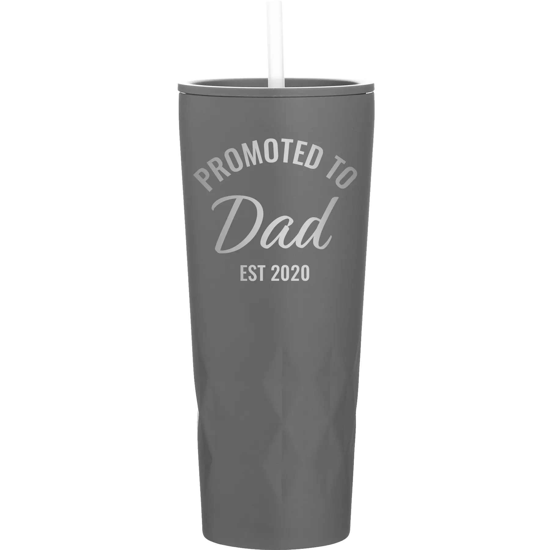 Personalized slate 20 oz vacuum insulated tumbler with 'Promoted to Dad' design