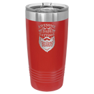 Laser etched red 20 oz vacuum insulated tumbler with 'Awesome Dads have Tattoos and Beards' design
