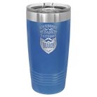 Laser etched royal blue 20 oz vacuum insulated tumbler with 'Awesome Dads have Tattoos and Beards' design