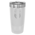 Laser etched white 20 oz vacuum insulated tumbler with 'Awesome Dads have Tattoos and Beards' design