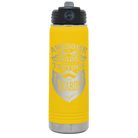 Laser etched yellow 20 oz vacuum insulated water bottle with 'Awesome Dads have Tattoos and Beards' design