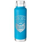 Laser etched aqua 24 oz vacuum insulated water bottle with 'Awesome Dads have Tattoos and Beards' design