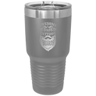 Laser etched dark gray 30 oz vacuum insulated tumbler with 'Awesome Dads have Tattoos and Beards' design