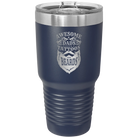 Laser etched navy 30 oz vacuum insulated tumbler with 'Awesome Dads have Tattoos and Beards' design