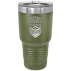 Laser etched olive green 30 oz vacuum insulated tumbler with 'Awesome Dads have Tattoos and Beards' design