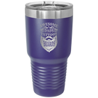 Laser etched purple 30 oz vacuum insulated tumbler with 'Awesome Dads have Tattoos and Beards' design