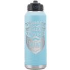 Laser etched light blue 32 oz vacuum insulated water bottle with 'Awesome Dads have Tattoos and Beards' design