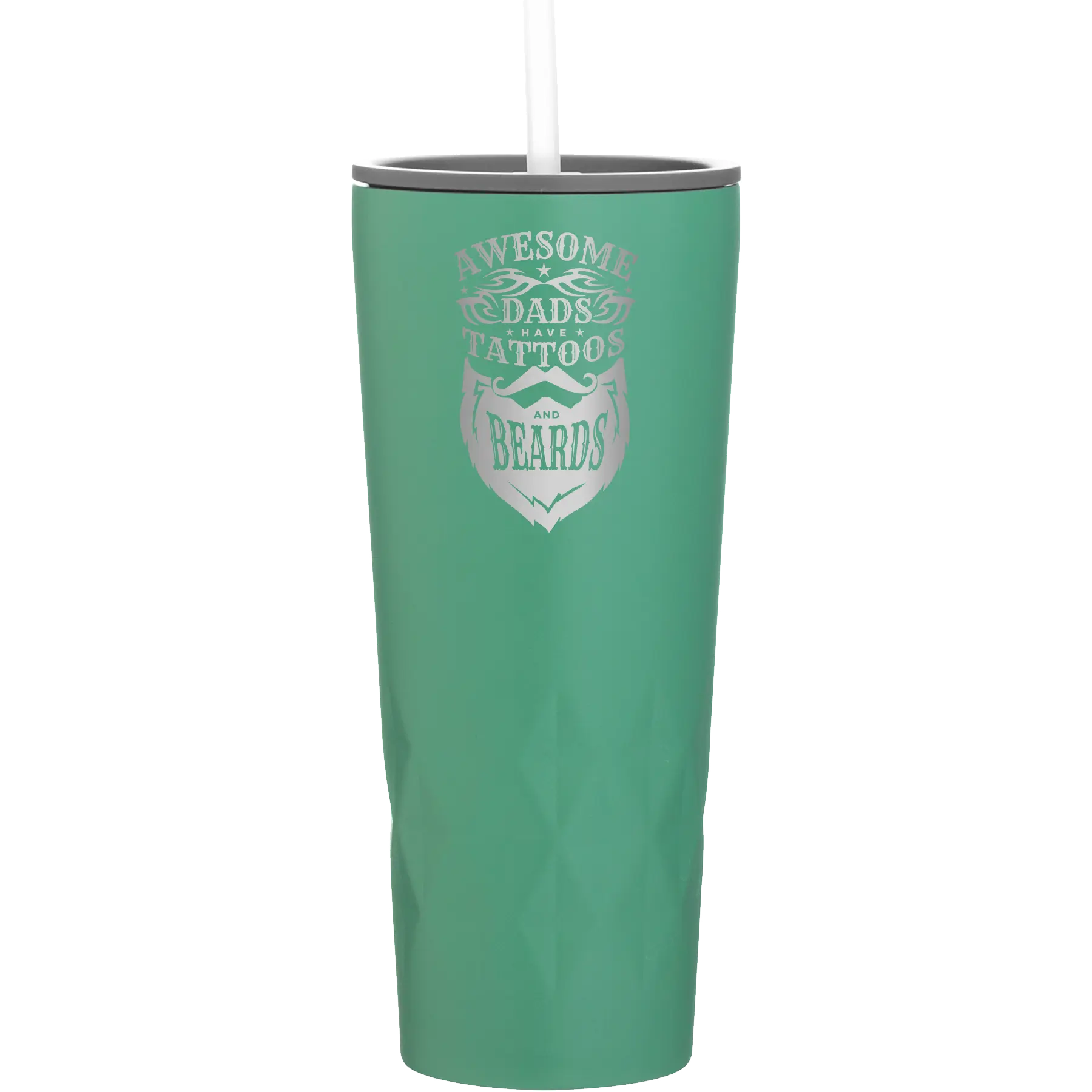 Laser etched forage 20 oz vacuum insulated tumbler with 'Awesome Dads have Tattoos and Beards' design