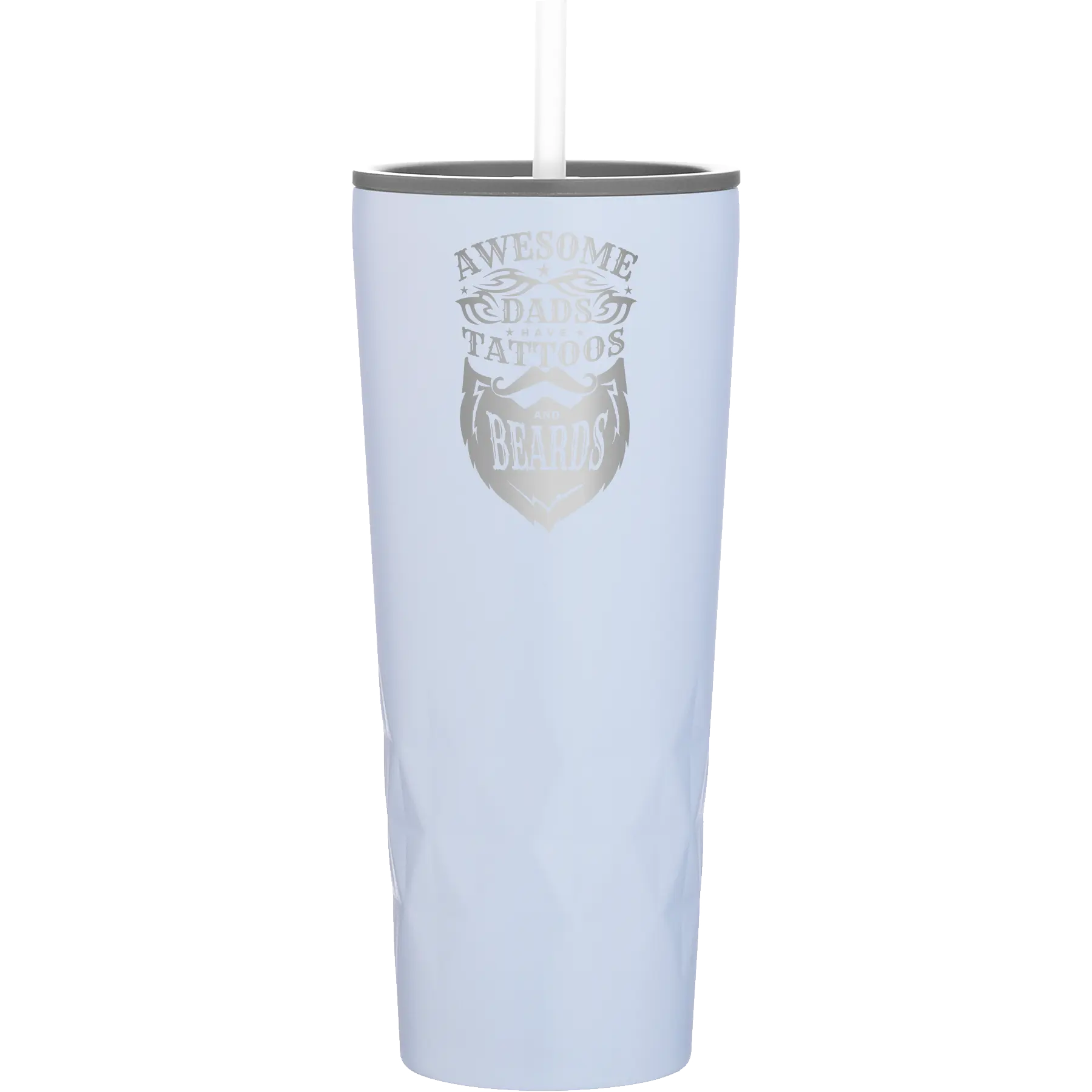 Laser etched landfall 20 oz vacuum insulated tumbler with 'Awesome Dads have Tattoos and Beards' design