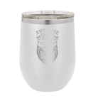 Laser etched white 12 oz vacuum insulated wine cup with 'Awesome Dads have Tattoos and Beards' design