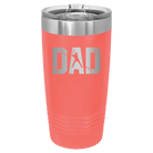 Laser etched coral 20 oz vacuum insulated tumbler with 'Baseball Dad' design