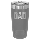 Laser etched dark gray 20 oz vacuum insulated tumbler with 'Baseball Dad' design