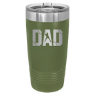 Laser etched olive green 20 oz vacuum insulated tumbler with 'Baseball Dad' design
