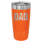 Laser etched orange 20 oz vacuum insulated tumbler with 'Baseball Dad' design