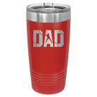 Laser etched red 20 oz vacuum insulated tumbler with 'Baseball Dad' design