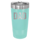 Laser etched teal 20 oz vacuum insulated tumbler with 'Baseball Dad' design