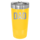 Laser etched yellow 20 oz vacuum insulated tumbler with 'Baseball Dad' design