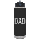 Laser etched black 20 oz vacuum insulated water bottle with 'Baseball Dad' design