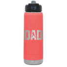Laser etched coral 20 oz vacuum insulated water bottle with 'Baseball Dad' design