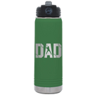 Laser etched green 20 oz vacuum insulated water bottle with 'Baseball Dad' design