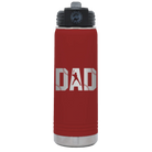 Laser etched maroon 20 oz vacuum insulated water bottle with 'Baseball Dad' design