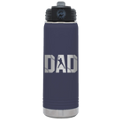 Laser etched navy 20 oz vacuum insulated water bottle with 'Baseball Dad' design