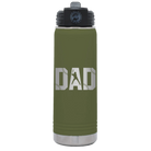 Laser etched olive green 20 oz vacuum insulated water bottle with 'Baseball Dad' design