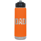 Laser etched orange 20 oz vacuum insulated water bottle with 'Baseball Dad' design