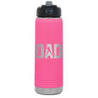 Laser etched pink 20 oz vacuum insulated water bottle with 'Baseball Dad' design