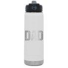 Laser etched white 20 oz vacuum insulated water bottle with 'Baseball Dad' design