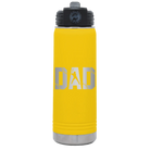 Laser etched yellow 20 oz vacuum insulated water bottle with 'Baseball Dad' design