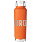 Laser etched orange 24 oz vacuum insulated water bottle with 'Baseball Dad' design