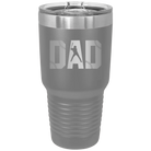 Laser etched dark gray 30 oz vacuum insulated tumbler with 'Baseball Dad' design
