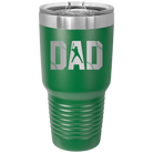 Laser etched green 30 oz vacuum insulated tumbler with 'Baseball Dad' design