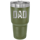Laser etched olive green 30 oz vacuum insulated tumbler with 'Baseball Dad' design