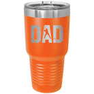 Laser etched orange 30 oz vacuum insulated tumbler with 'Baseball Dad' design