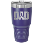 Laser etched purple 30 oz vacuum insulated tumbler with 'Baseball Dad' design