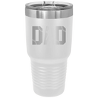 Laser etched white 30 oz vacuum insulated tumbler with 'Baseball Dad' design