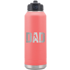 Laser etched coral 32 oz vacuum insulated water bottle with 'Baseball Dad' design