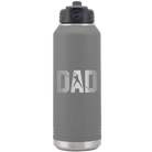 Laser etched dark gray 32 oz vacuum insulated water bottle with 'Baseball Dad' design