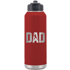 Laser etched maroon 32 oz vacuum insulated water bottle with 'Baseball Dad' design
