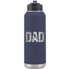 Laser etched navy 32 oz vacuum insulated water bottle with 'Baseball Dad' design