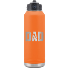Laser etched orange 32 oz vacuum insulated water bottle with 'Baseball Dad' design