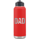 Laser etched red 32 oz vacuum insulated water bottle with 'Baseball Dad' design