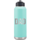 Laser etched teal 32 oz vacuum insulated water bottle with 'Baseball Dad' design